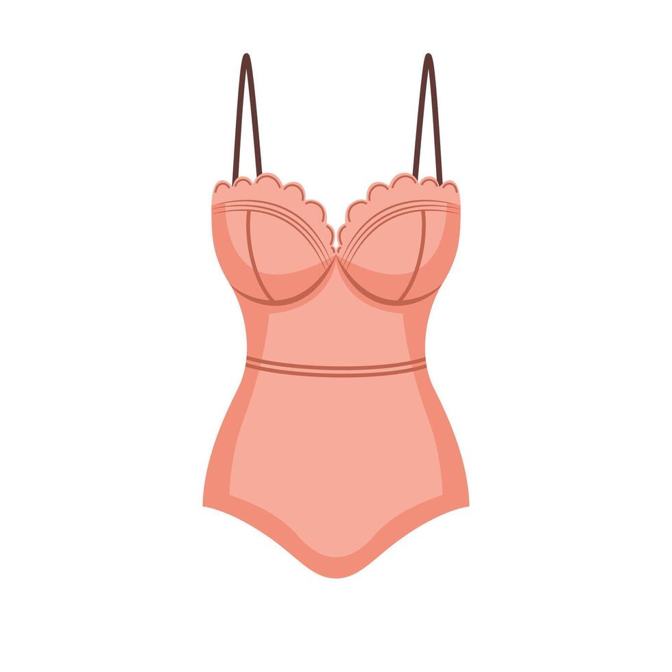 Erotic elegant lingerie with laces. Beachwear bathing suit. Fashion powdery swimsuit vector