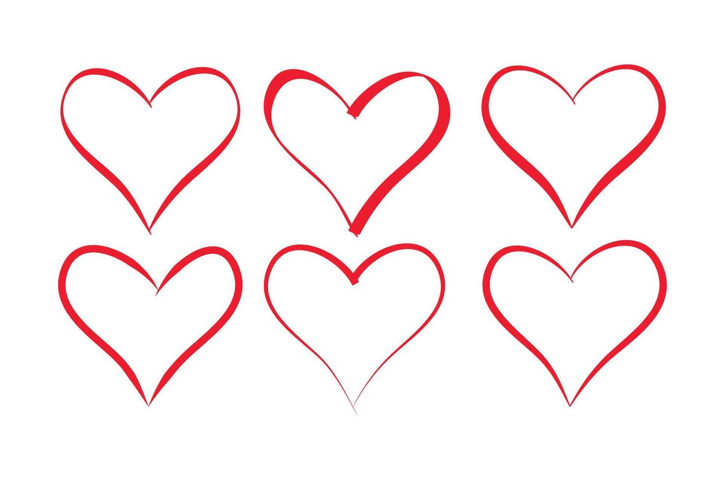 red heart shaped hand drawn line drawing for adorning the love of a young couple. vector
