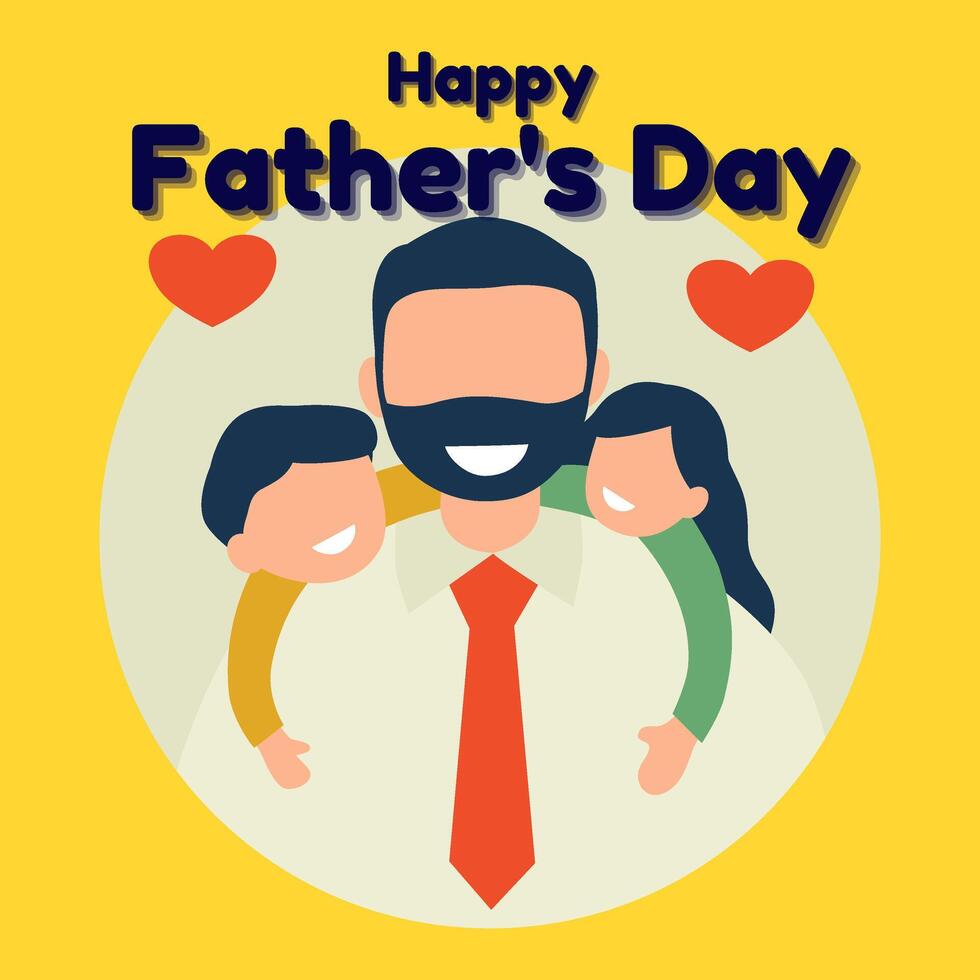 happy father's day card with a man and two children vector