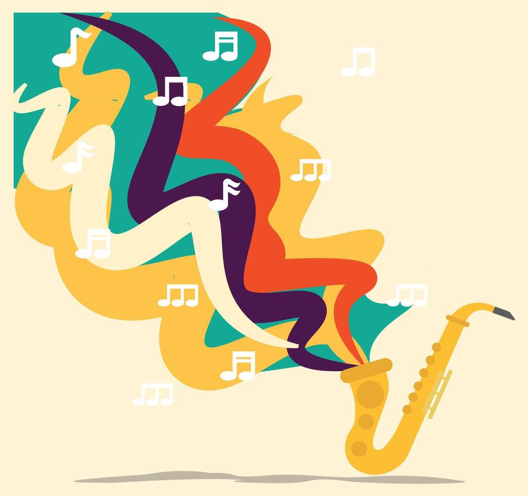 International Jazz Day Illustration, saxophone and notes flat design vector