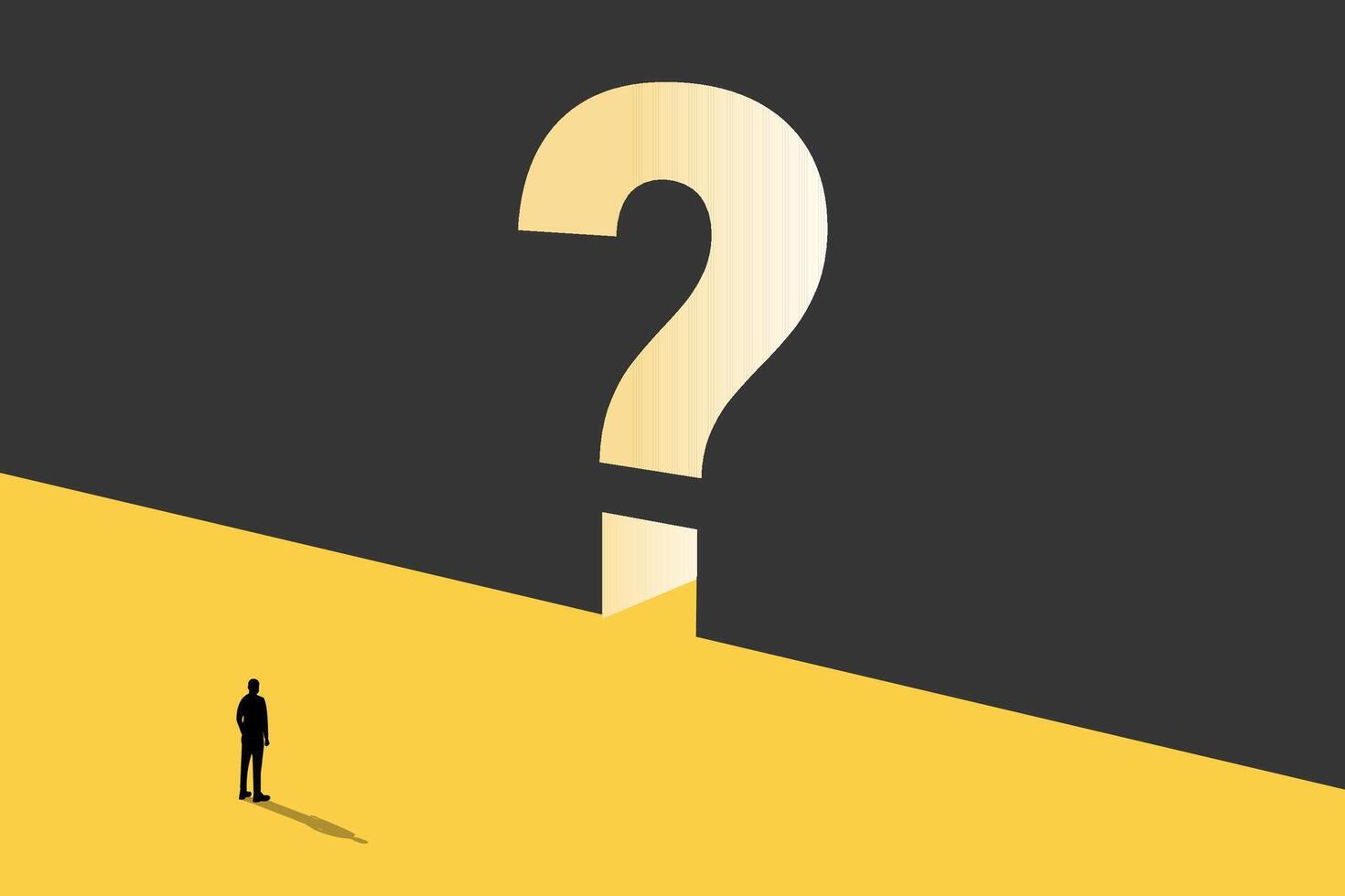 Business solution or strategy concept with businessman and question mark on wall. Symbol of planning, business future. Eps10 illustration. vector