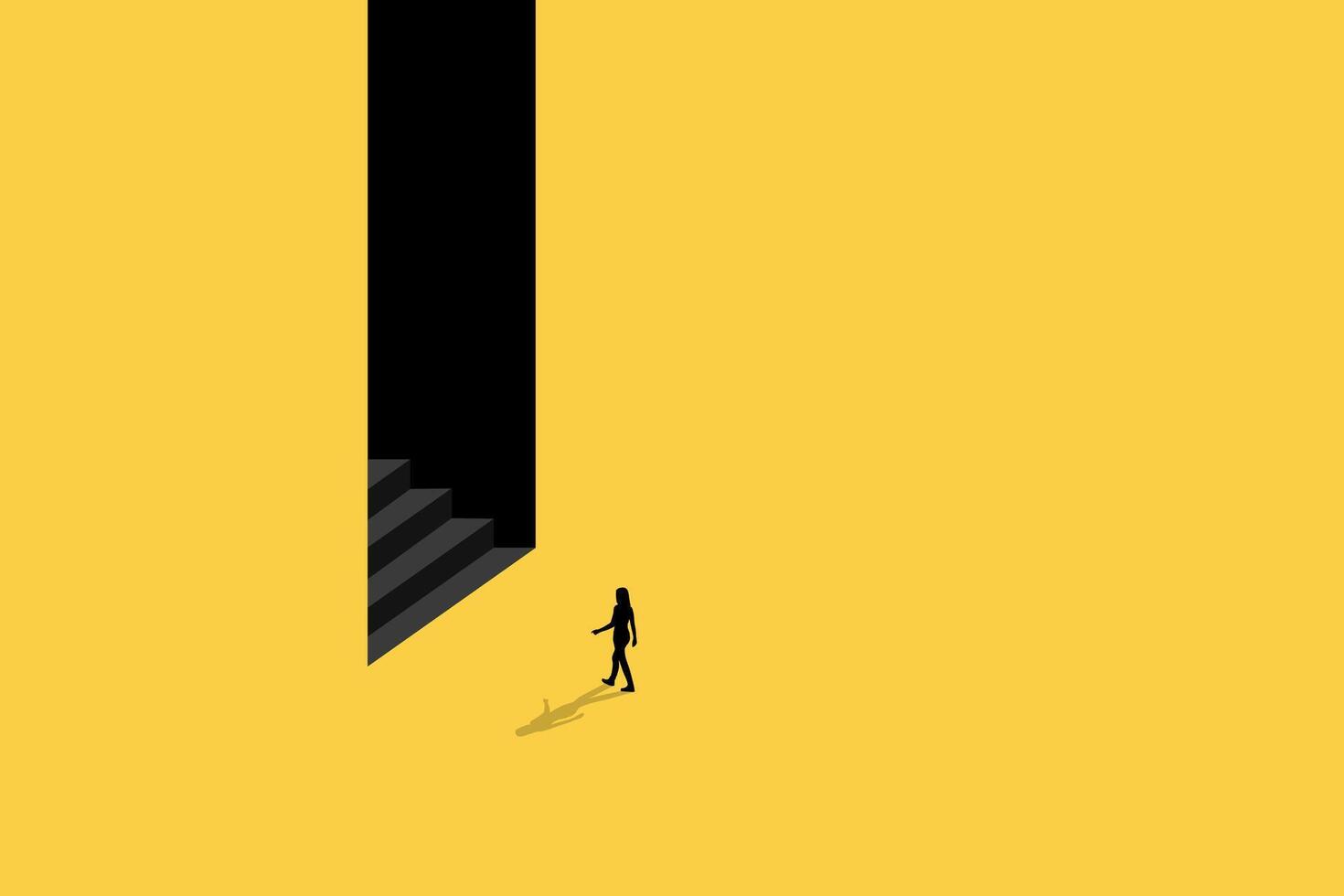 Business or career opportunity concept with business woman in gate. Symbol of new job, success, ambition and motivation. Planning and strategy concept. vector