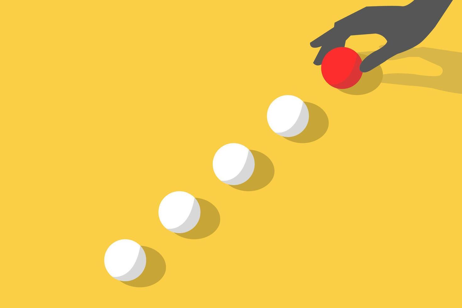 Business or career opportunity concept with hand choosing balls red. Symbol of new job, hiring, success, ambition and motivation. Planning and strategy concept. vector