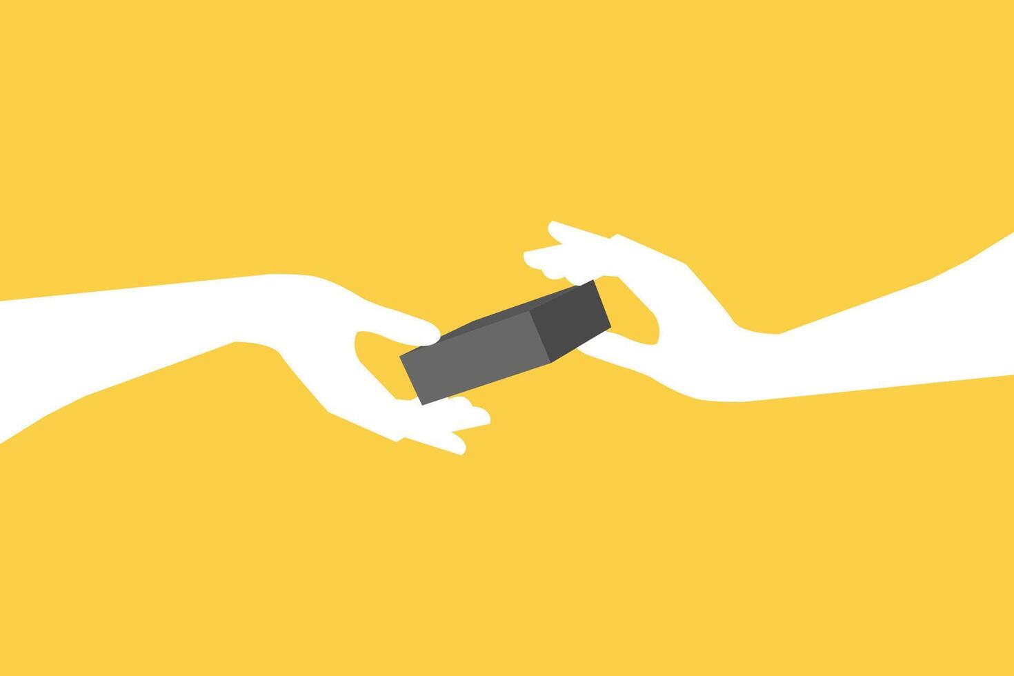 male hand give in to female hands long cube vector