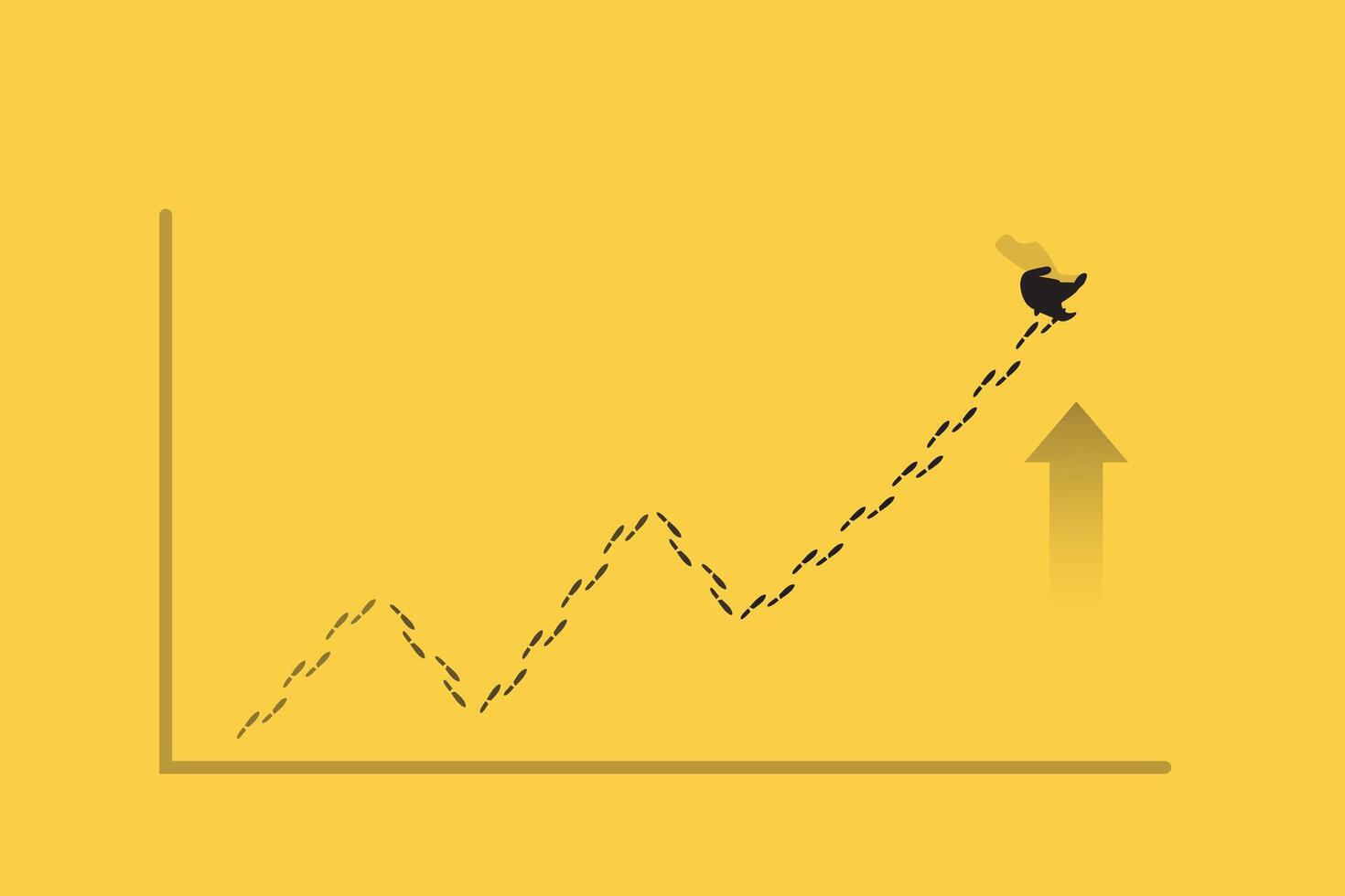 Business concept illustration of a businessman taking the graphic chart up with his footsteps. Eps10 illustration. vector