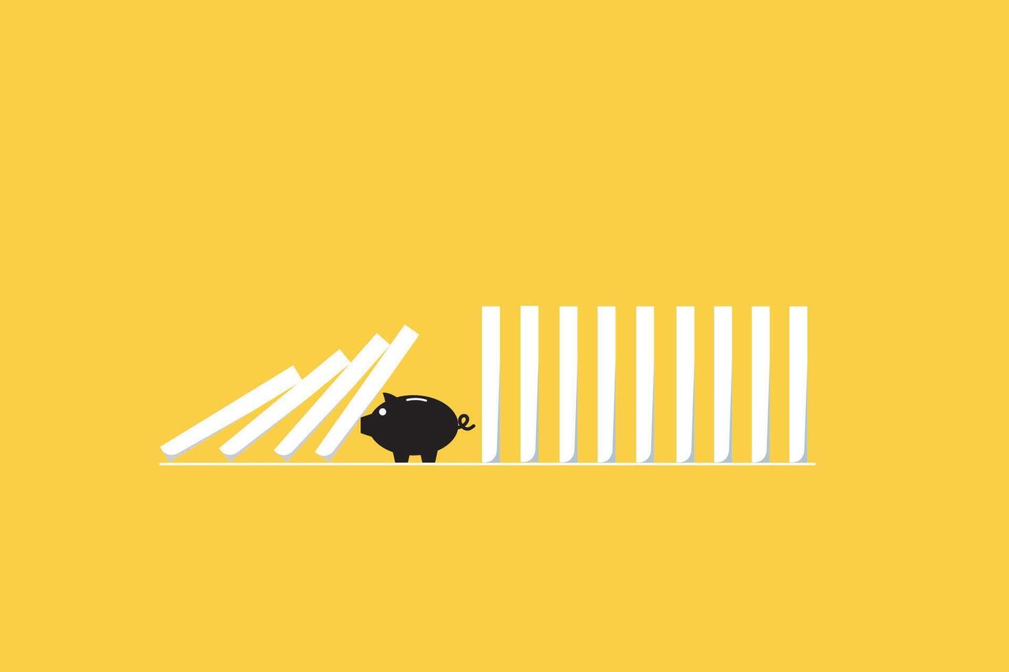 Piggy bank stopping domino effects. symbol of financial crisis blocked by strong financial saving support. vector