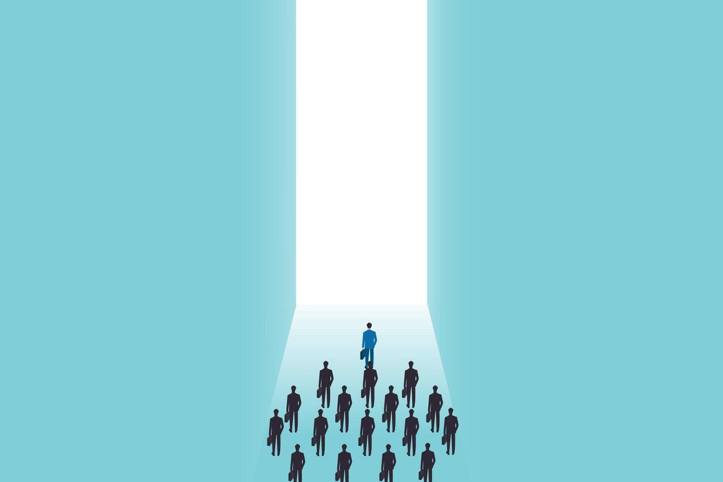 illustration, business leadership concept, manager leading team group of business people moving forward into brighter success future. vector
