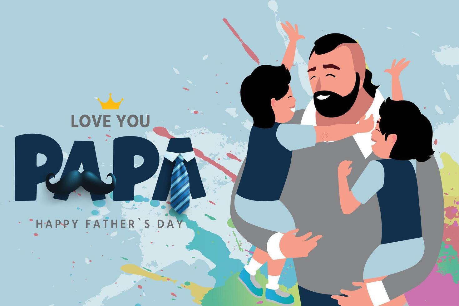 Happy Father's Day with dad and children silhouettes. Father's Day. vector