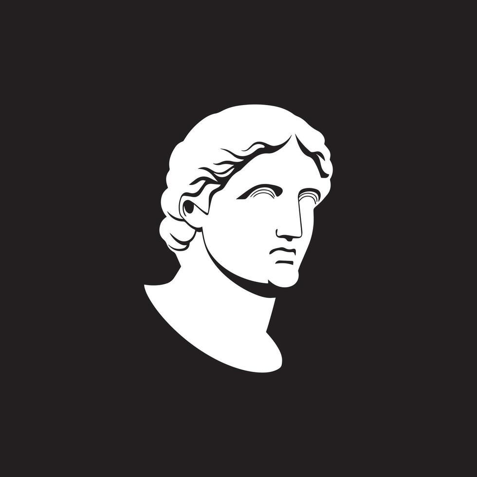 Silhouette of an ancient Greek Man's Face Head Statue Logo Design on a black background vector