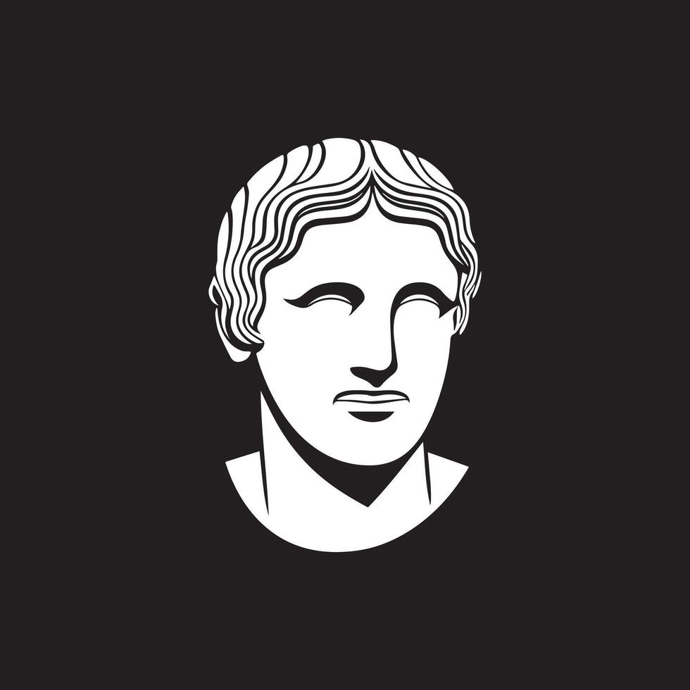 Silhouette of an ancient Greek Man's Face Head Statue Logo Design on a black background vector