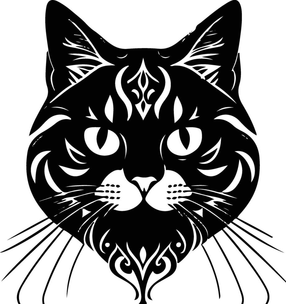 a black and white cat head with tribal patterns vector