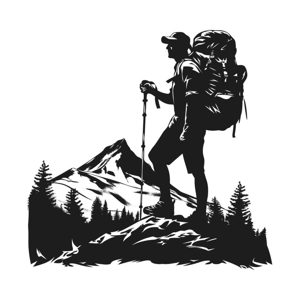 A hiking scenario silhouette vector