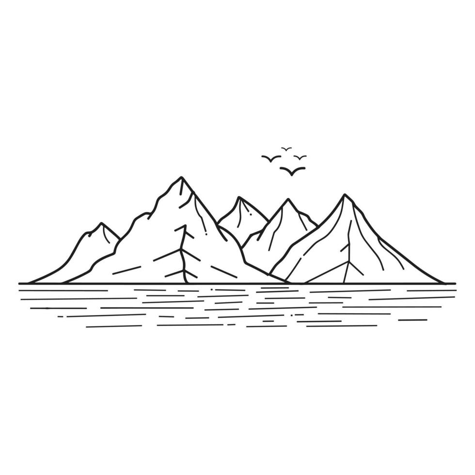 Line art mountain icon style vector