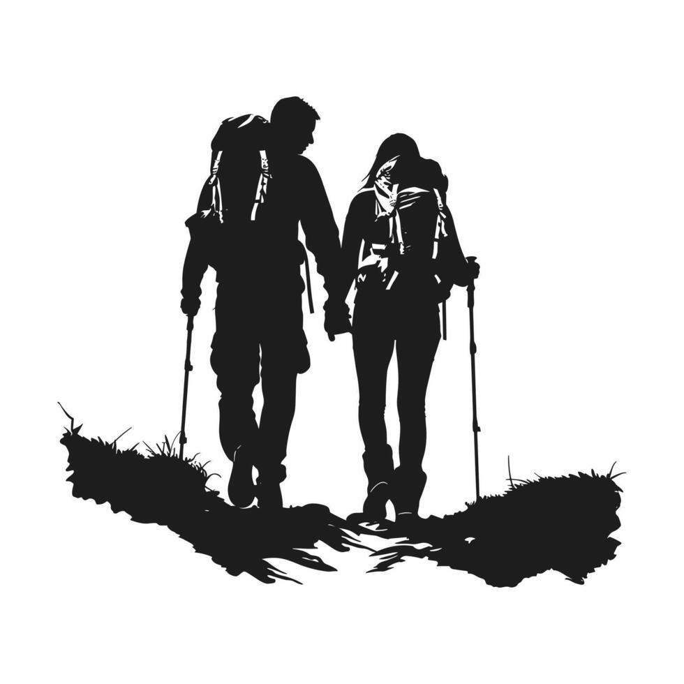 A couple hiker silhouette vector
