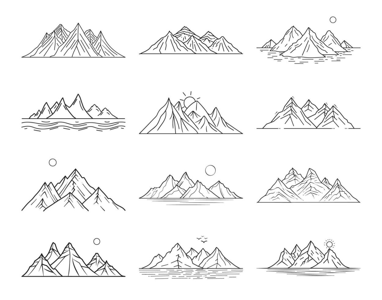 A bundle of Line art mountain icon style vector