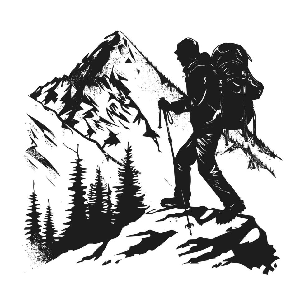 A hiking scenario silhouette vector