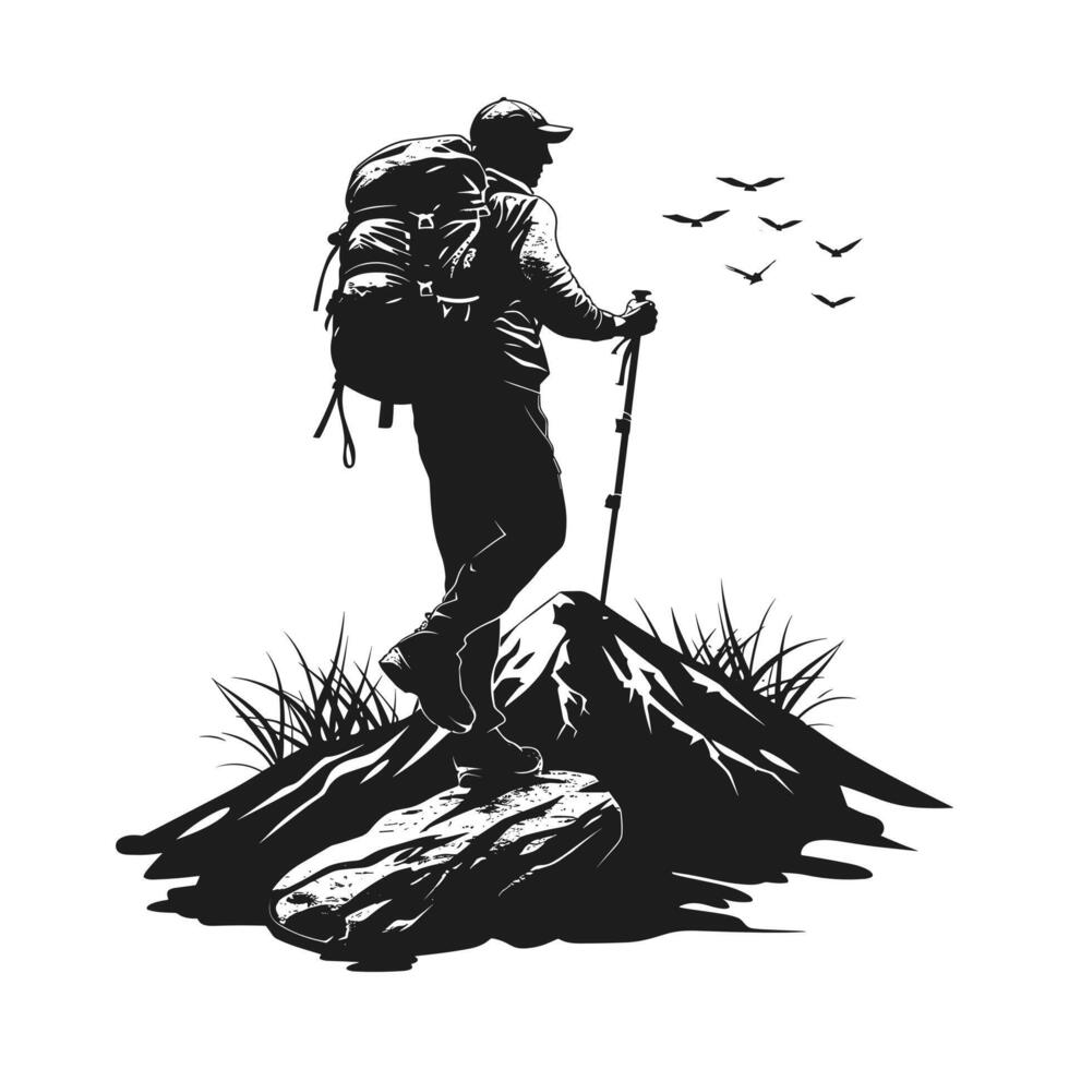 A hiking scenario silhouette vector