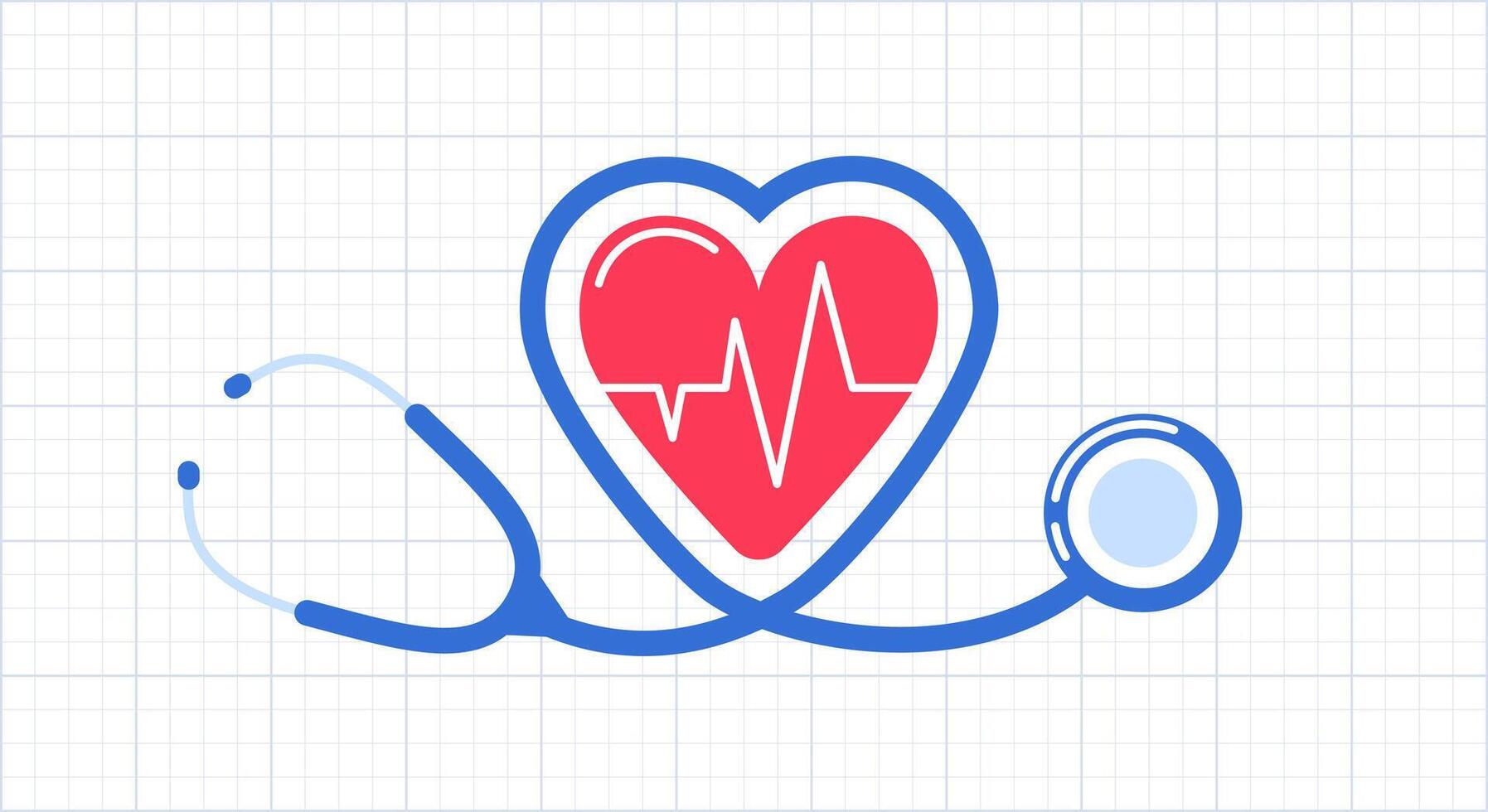 Stethoscope, Electrocardiogram, Cardiology concept. ECG, line drawing heart pulse. Heartbeat, cardiogram, wave signal. healthcare, medical background. Electrocardiograph. Health. vector