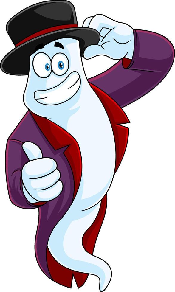 Smiling Halloween Ghost Cartoon Character Showing Thumbs Up vector