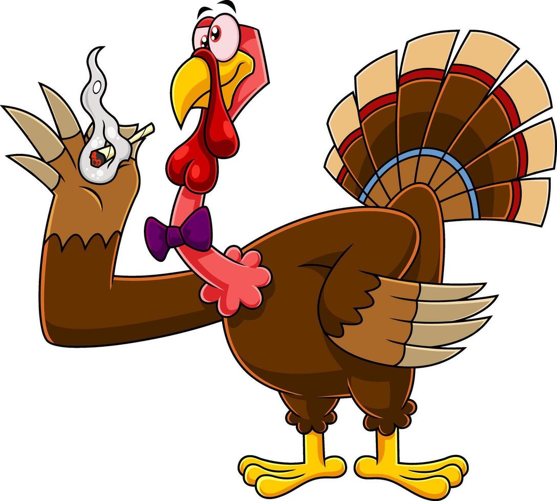 Funny Turkey Bird Cartoon Characters Smoking A Joint vector