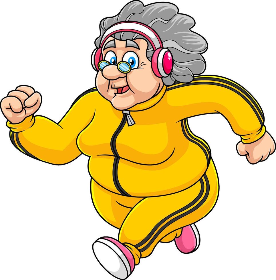 Fat Grandmother Cartoon Character Jogging vector