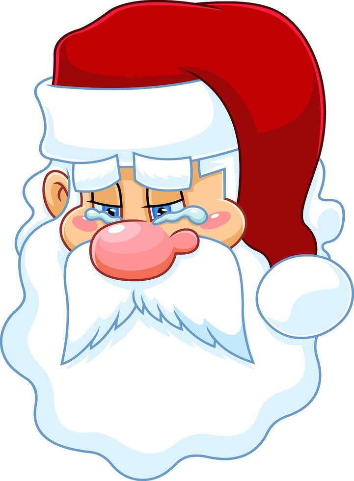 Crying Santa Claus Face Portrait Cartoon Character vector