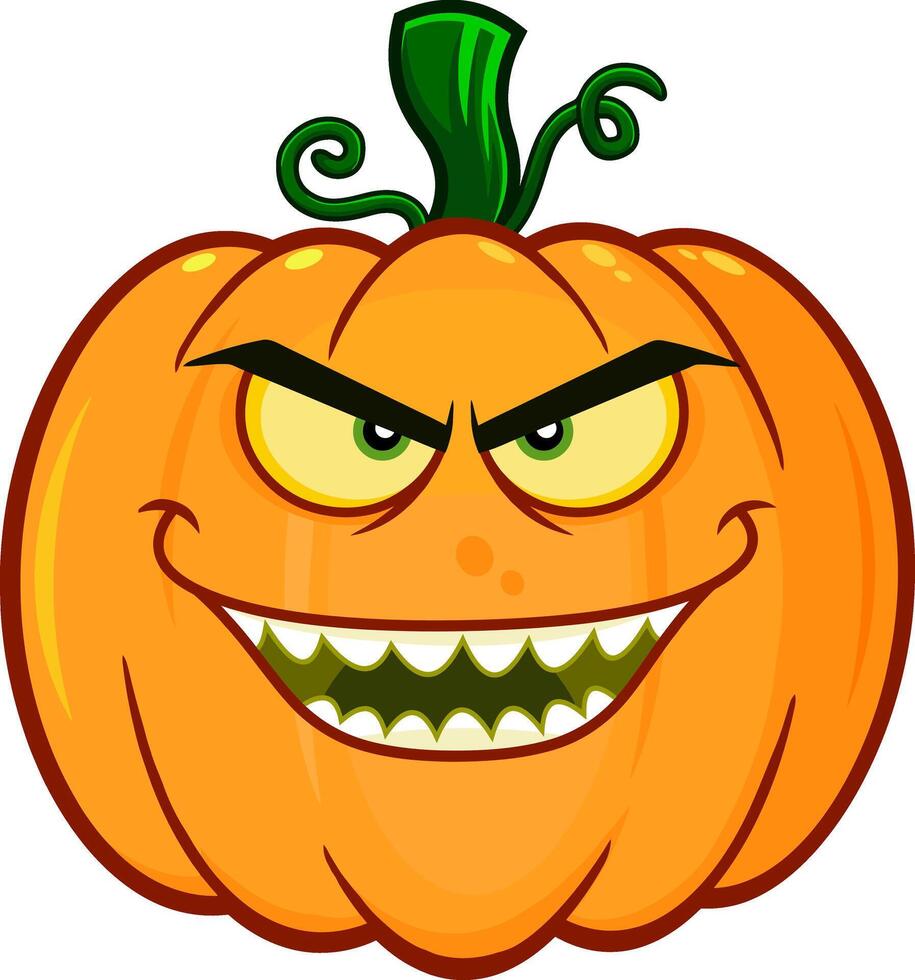 Evil Halloween Pumpkin Cartoon Emoji Face Character With Angry Expression vector