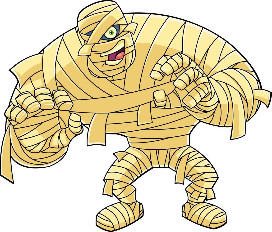 Scary Mummy Cartoon Character Attacking With Hands Up vector