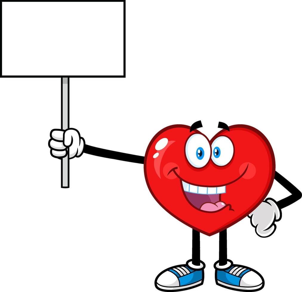 Red Heart Cartoon Character Holding A Blank Sign vector
