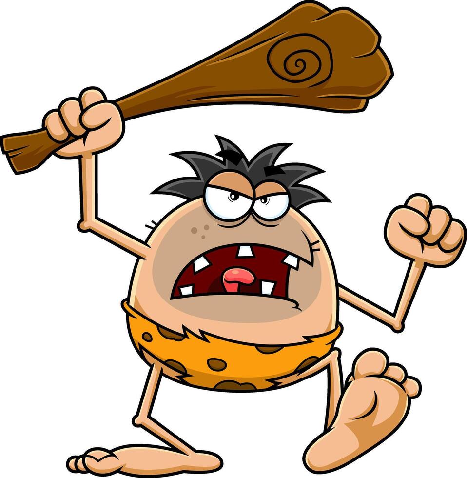 Angry Caveman Cartoon Character Swinging Club vector