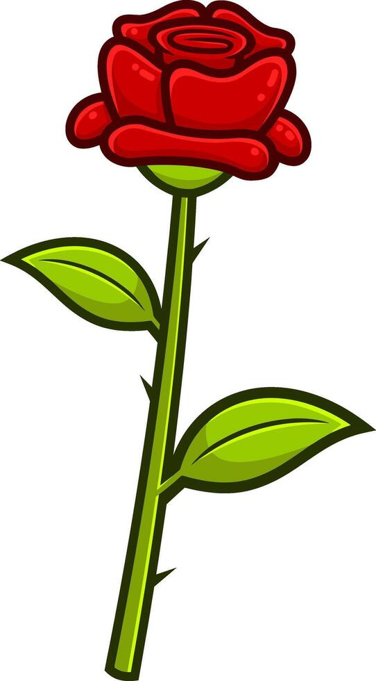 Cartoon Red Rose Flower With Stem vector