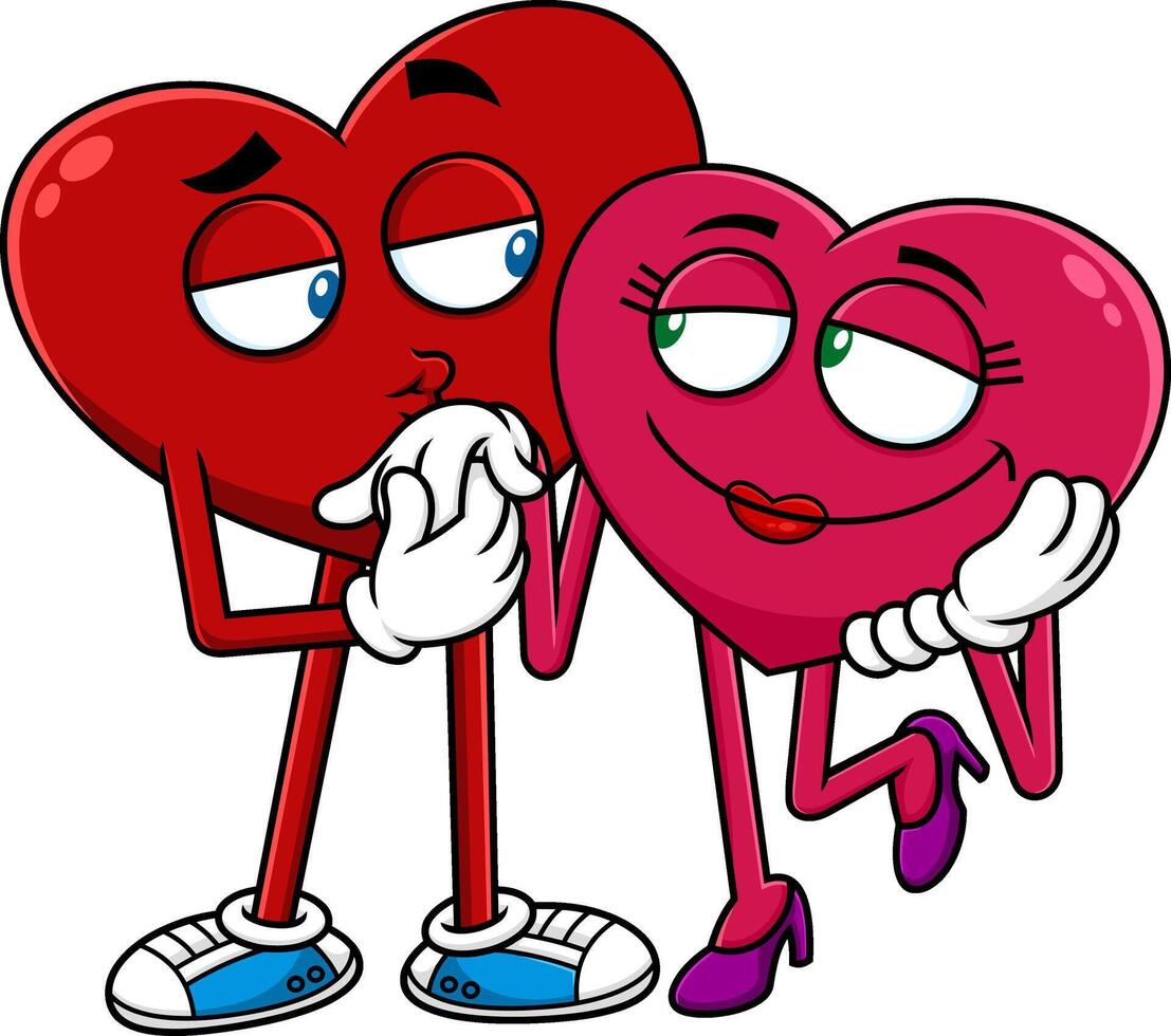 Red Hearts Couple Cartoon Characters Flirting vector
