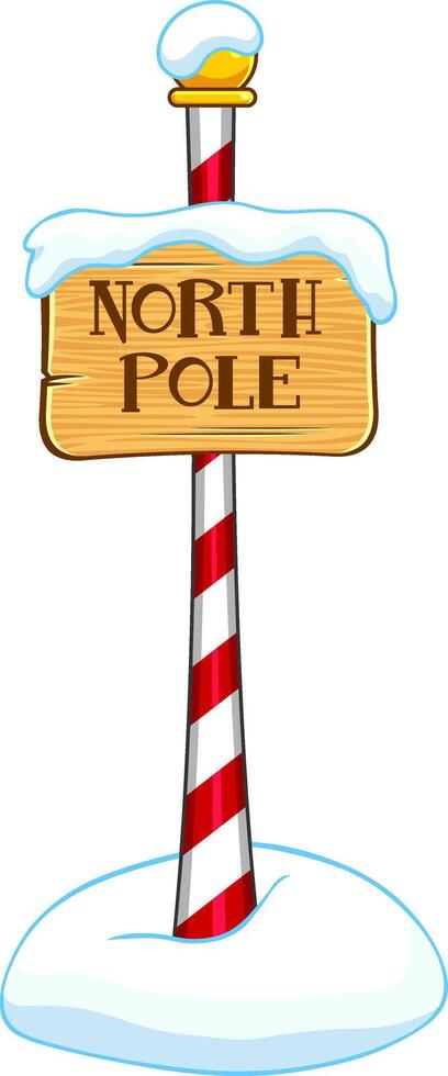 Cartoon North Pole Wooden Sign With Snow vector