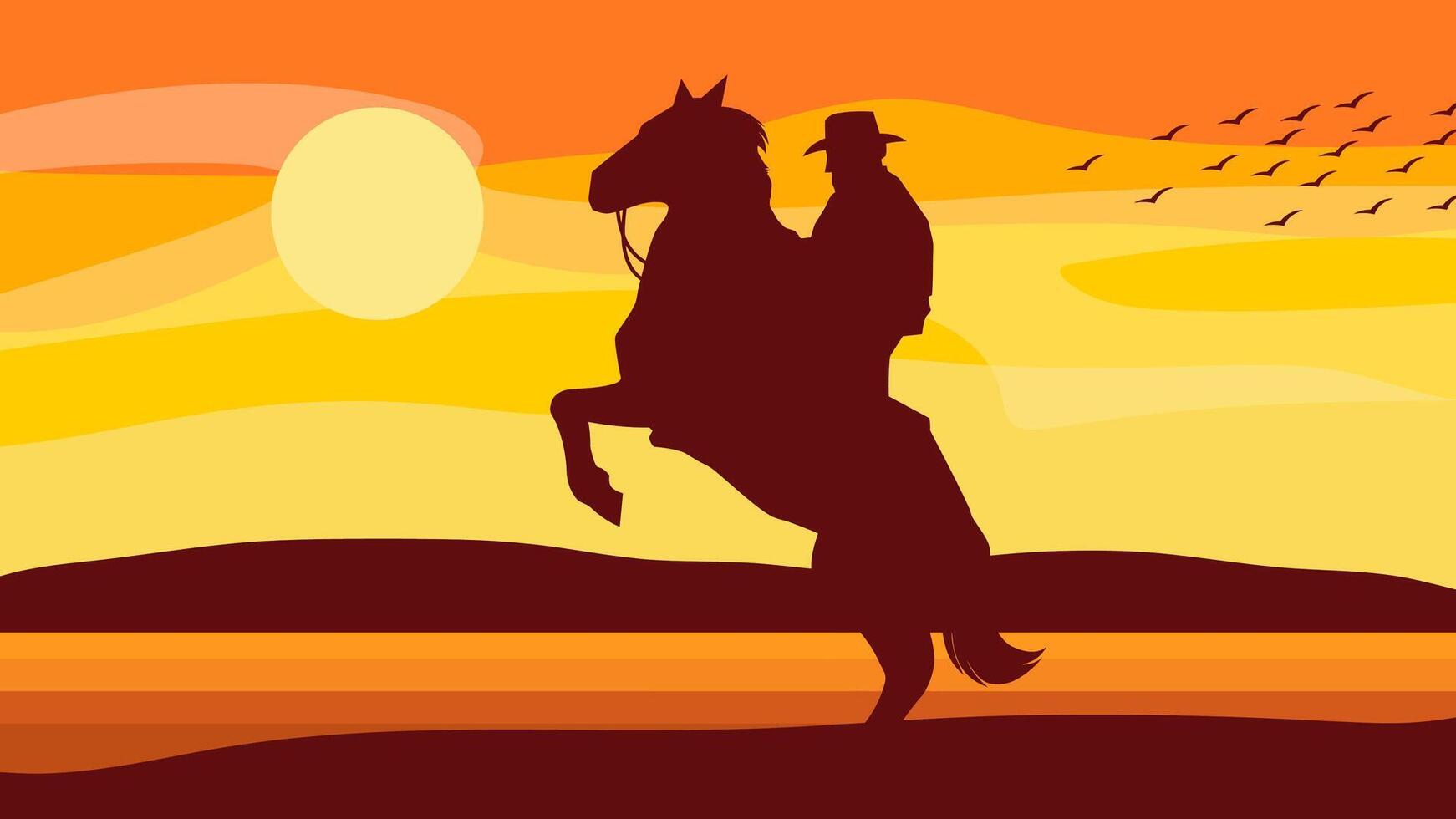 Cartoon Silhouette Of Cowboy On Horse vector