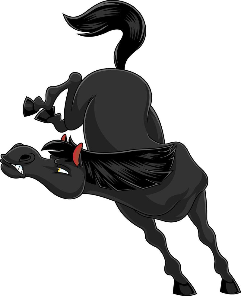 Wild Black Horse Cartoon Mascot Character Jumping vector