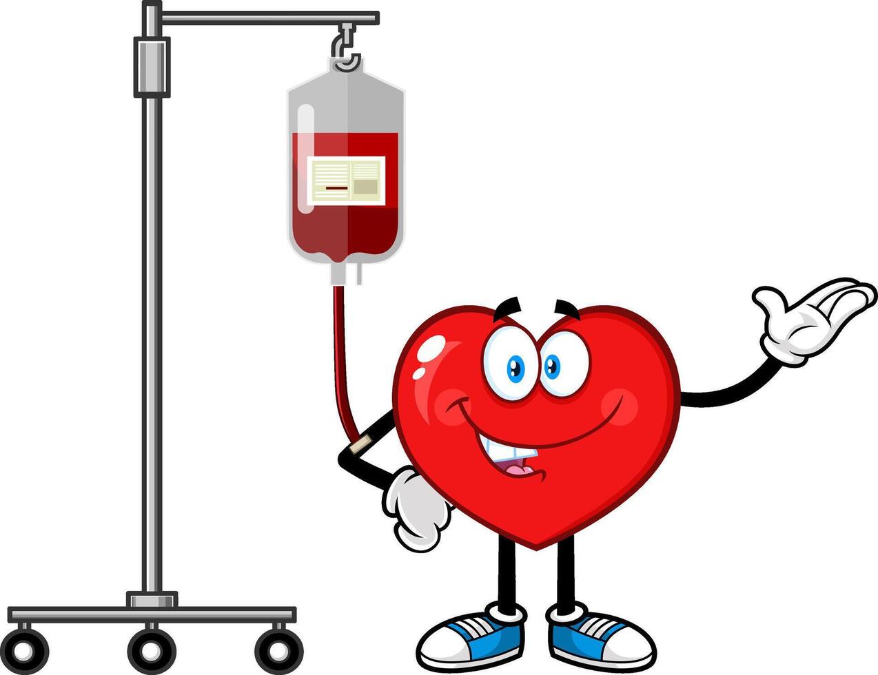 Red Heart Cartoon Character Donating Blood vector
