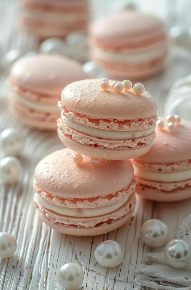 Pink Macaroons on Table photo