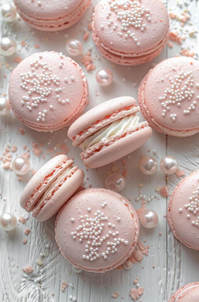 Pink Macaroons on Table photo
