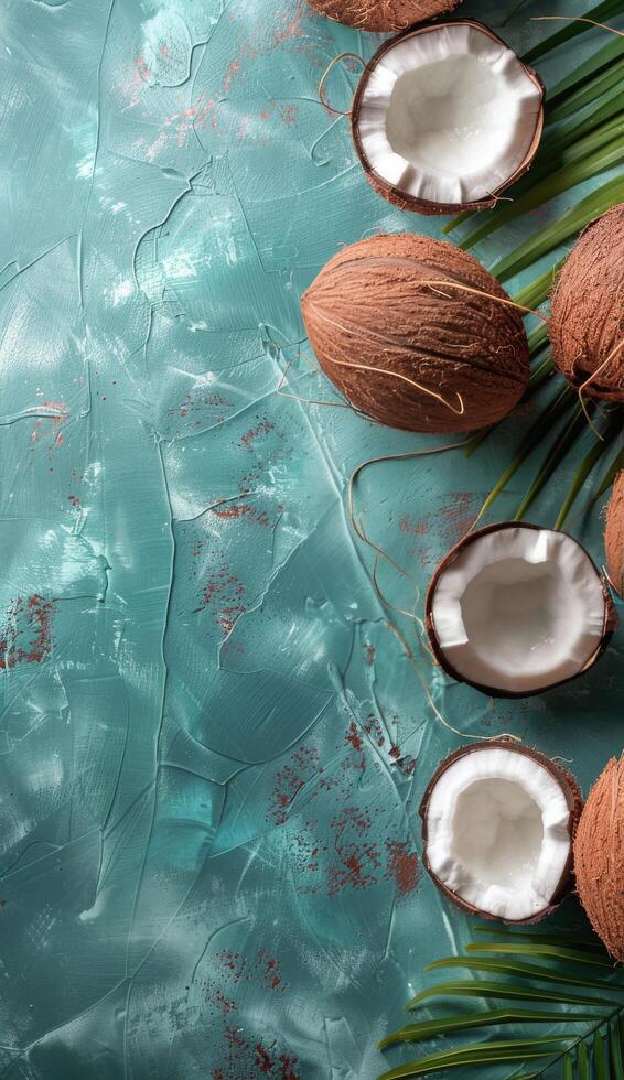 Coconuts on Blue Surface photo