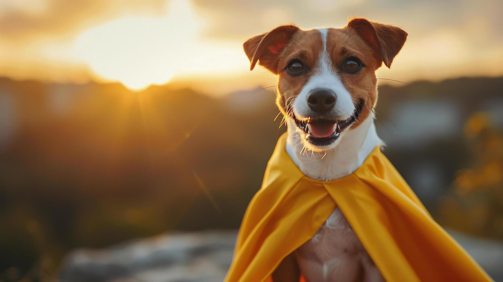 Brown and White Dog Wearing Yellow Scarf photo