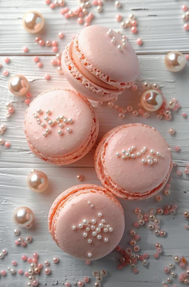 Pink Macaroons on Table photo