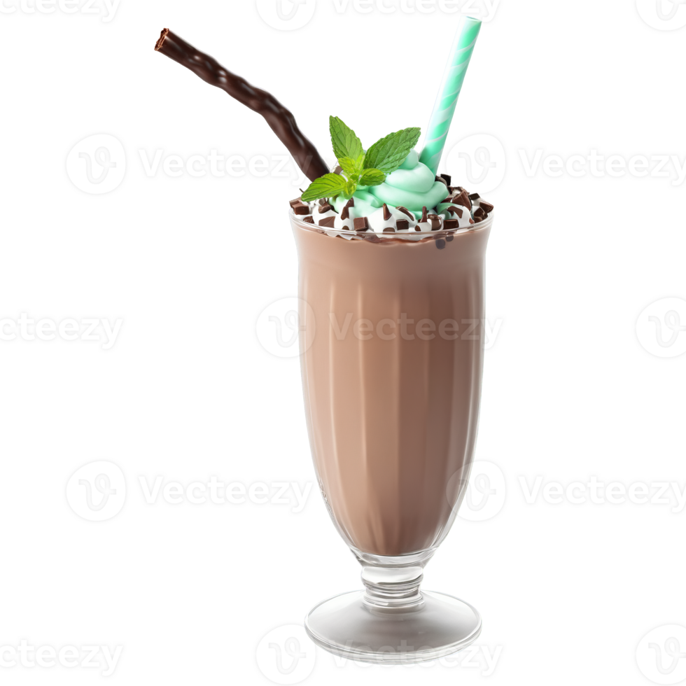 Chocolate Mint Chip Milkshake mint chips chocolate syrup refreshing combo invigorating Summer drink concept Final png
