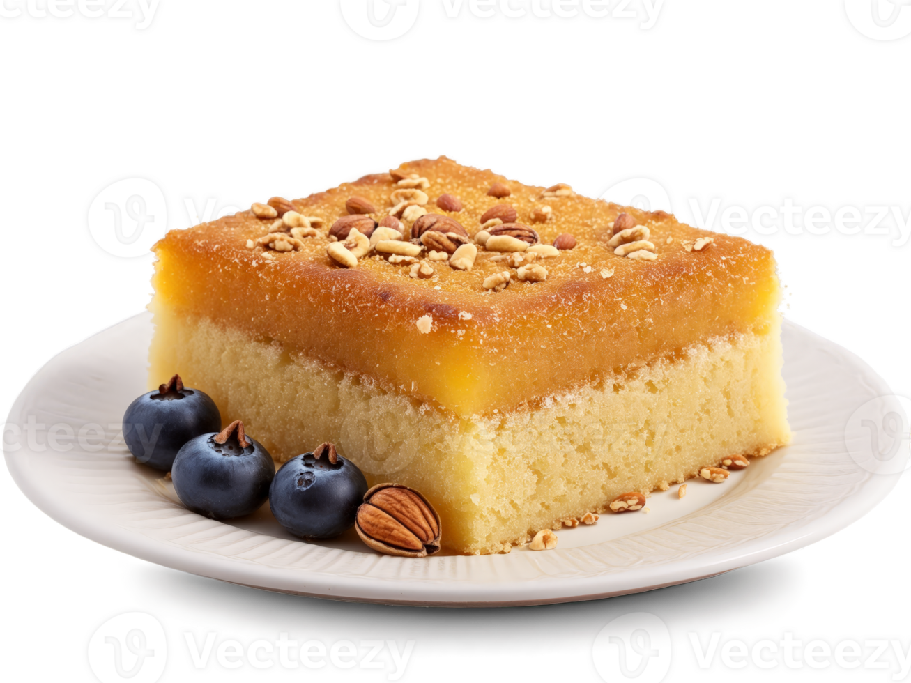 Basbousa Sweet basbousa an Egyptian semolina cake soaked in sweet syrup served with dusting png