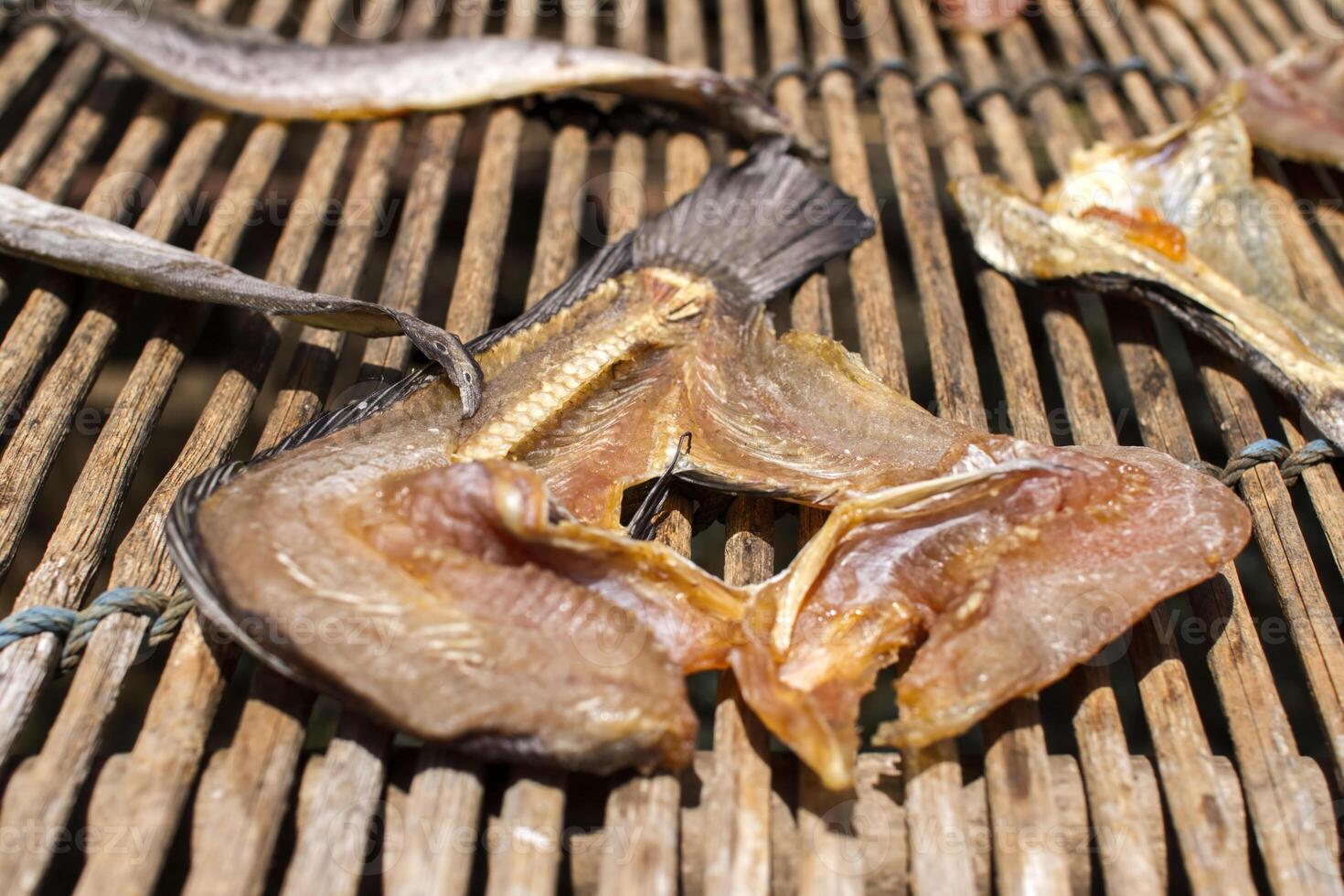 Dried Fish on Bamboo Mat photo