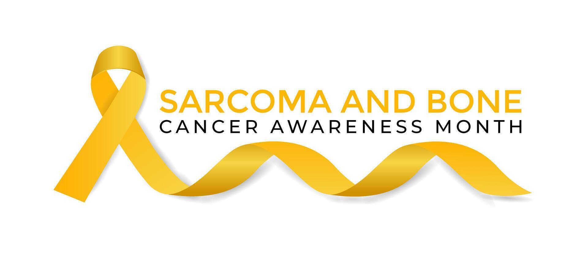 Illustration Sarcoma and Bone Cancer Awareness Calligraphy Poster Design. Realistic Yellow Ribbon. Bone Cancer, background. vector