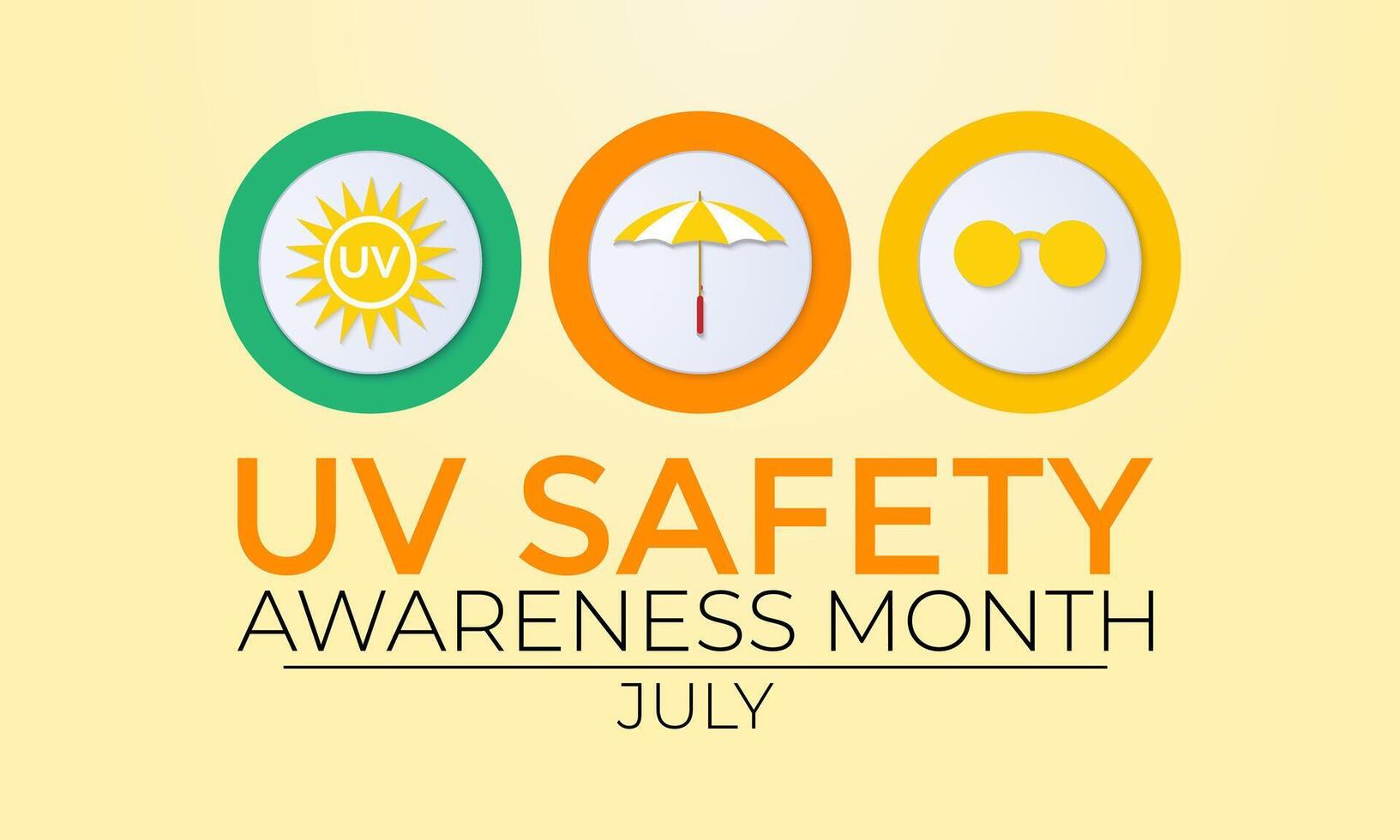 illustration on the theme of UV safety awareness month is observed every year in July. Banner poster, flyer and background design. vector