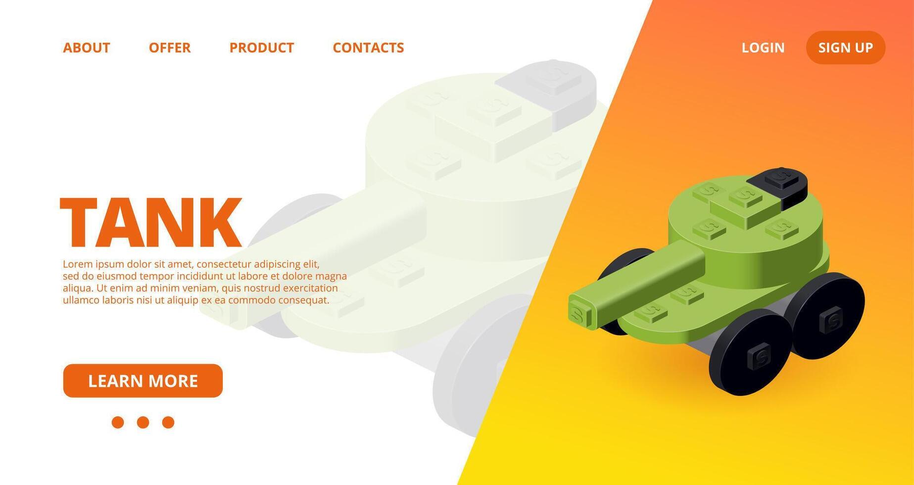 Web template with a toy tank. vector