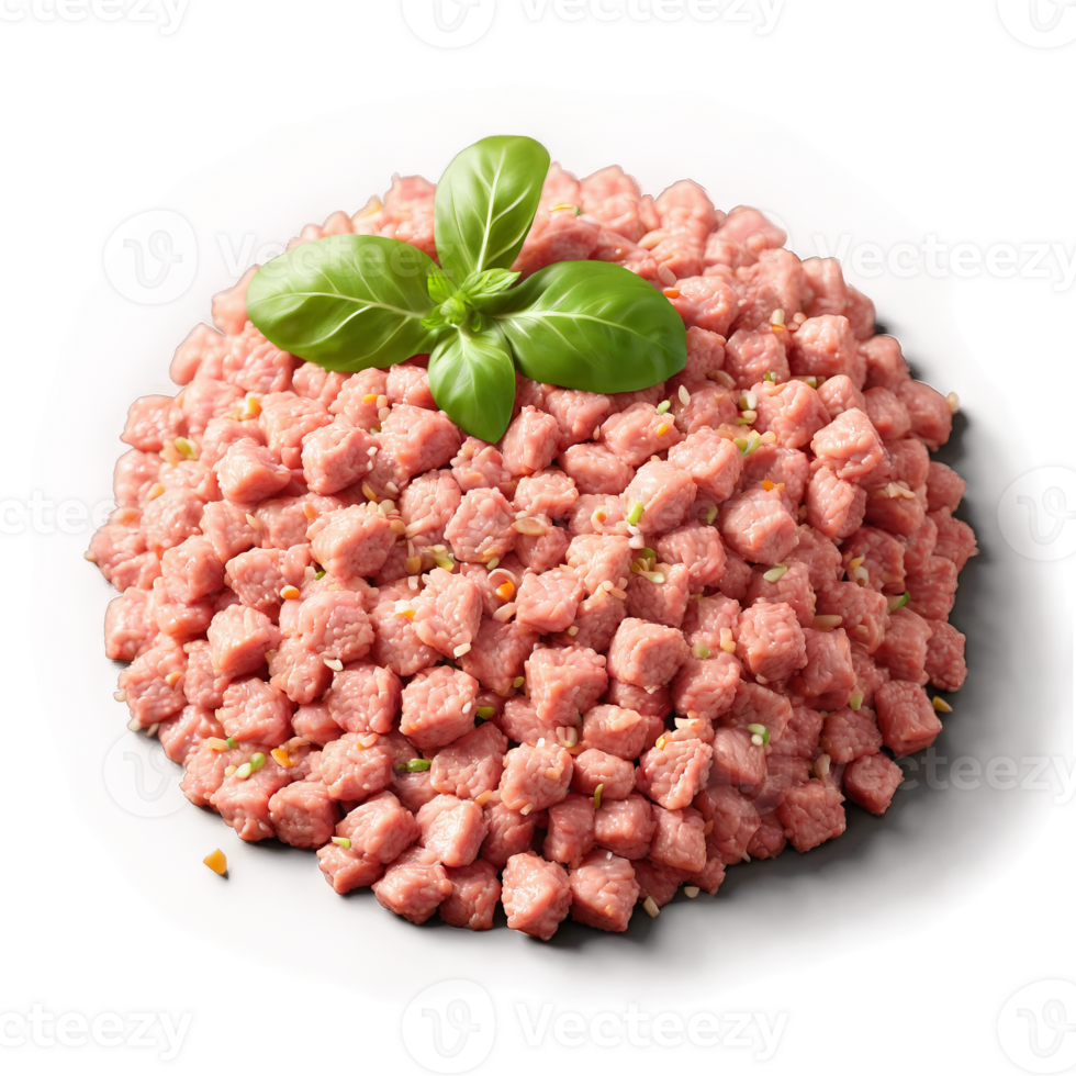 Ground pork pink and fresh with ginger and garlic bits floating in an Asian inspired png
