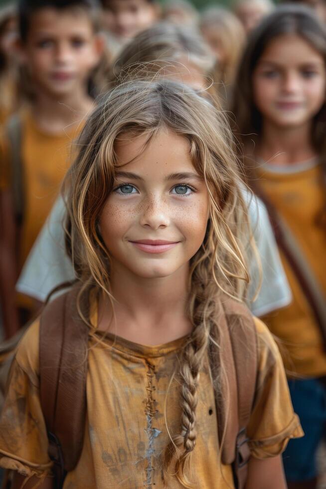Group of Young Children With Long Hair photo