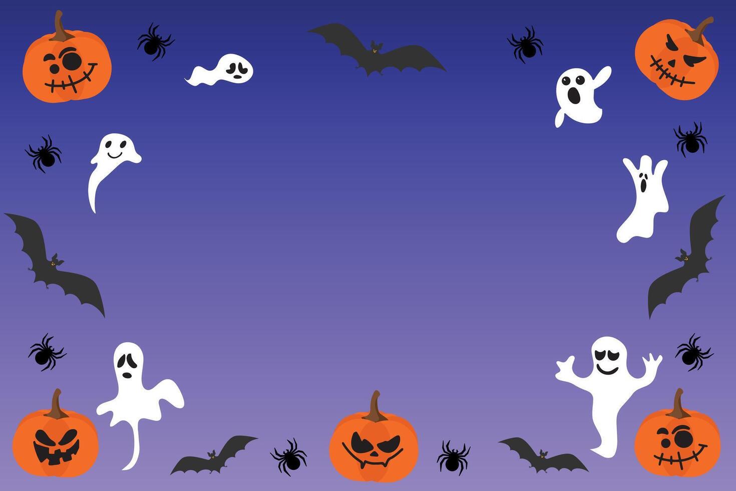 Festive background. Happy Halloween banner. Illustration with bats, ghosts, pumpkins and spiders. vector